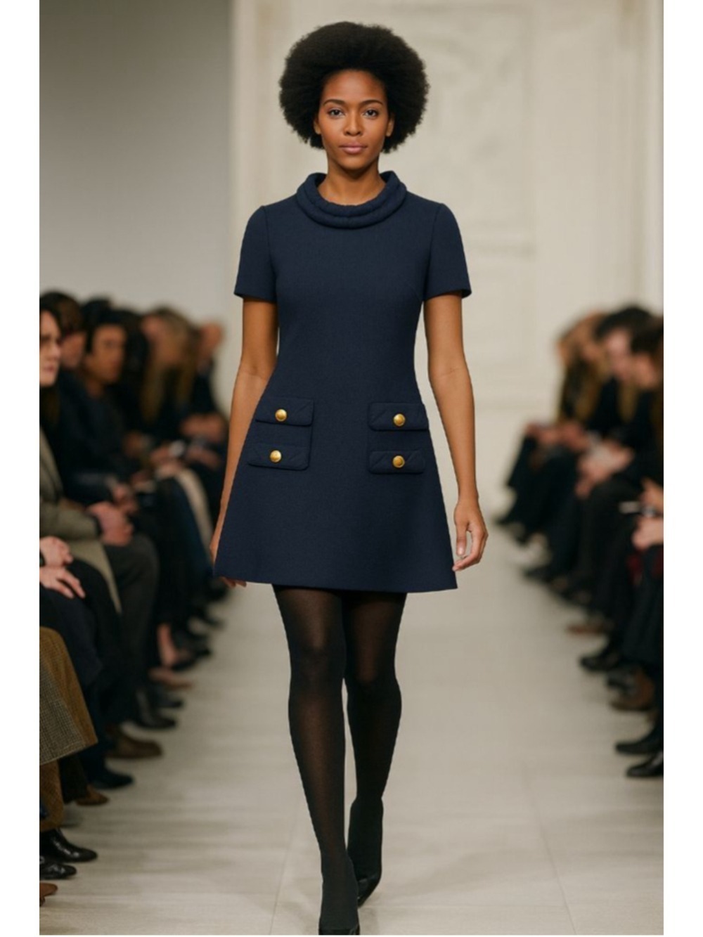 Navy Mini Dress with Golden-Silver Buttons Size Medium - Picture 2 of 9
